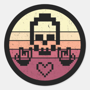 Pegatina Redonda Rockero de corazón de 8 bits de píxeles de cráneo