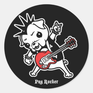 Pegatina Redonda Rockero Pug
