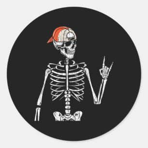 Pegatina Redonda Rockero Retro Skeleton Hand Rock On Cap Skater Hal