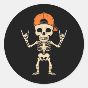 Pegatina Redonda Rockero Skeleton Cap Halloween Punk Rock Hombres N