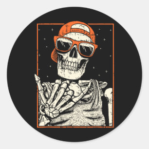Pegatina Redonda Rockero Skeleton Hand Rock On Costume Fun Hallowee