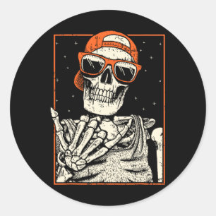 Pegatina Redonda Rockero Skeleton Hand Rock On Costume Fun Hallowee