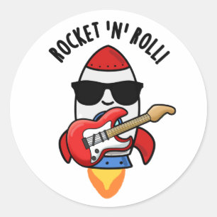 Pegatina Redonda Rocket And Rolly Funny Rocket Pun