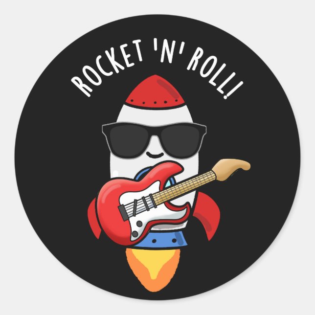 Pegatina Redonda Rocket And Rolly Funny Rocket Pun Dark BG (Anverso)