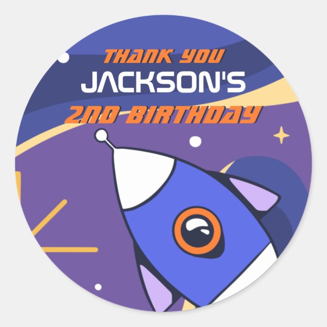 Pegatina Redonda Rocket Galaxy Espacio Ultraterrestre Niños Fiesta  (Anverso)