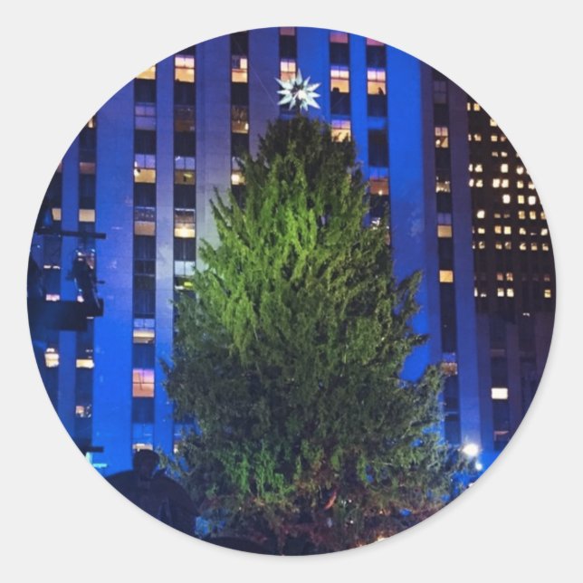 Pegatina Redonda Rockfeller Center Christmas Tree NYC Photography (Anverso)