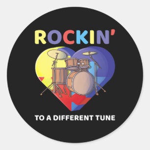Pegatina Redonda Rockin' A Otro Tune Autism Awareness Drum