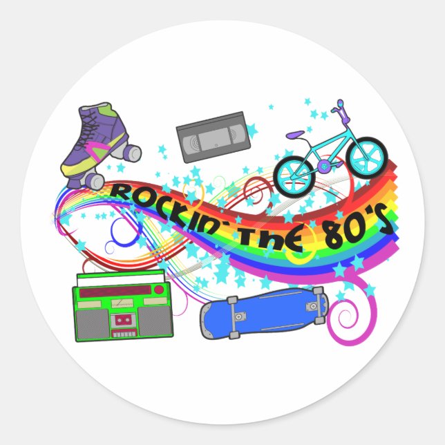 Pegatina Redonda Rockin' Los 80 (Anverso)