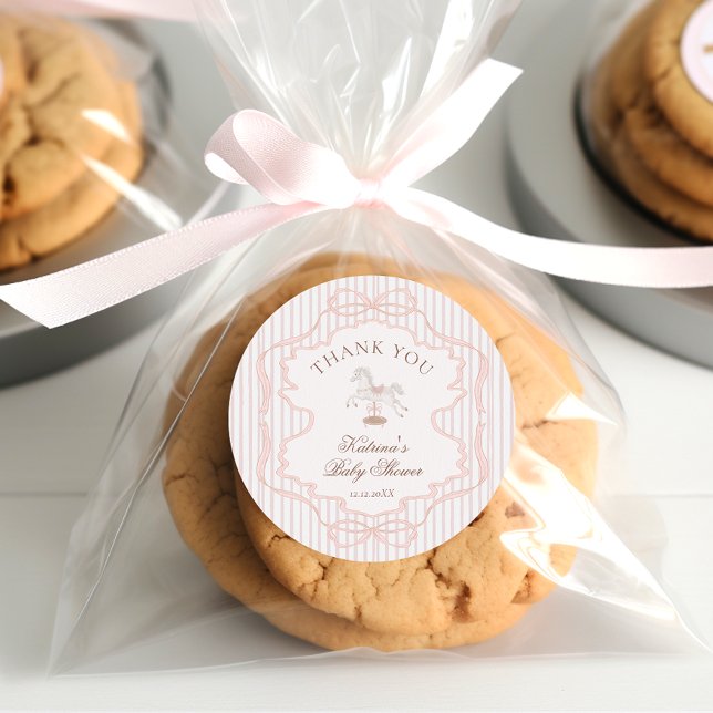 Pegatina Redonda Rocking Horse Pink Girl Baby Shower Thank you (Subido por el creador)