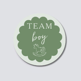Pegatina Redonda Rocking Horse Sage Green Team Boy Gender Reveal
