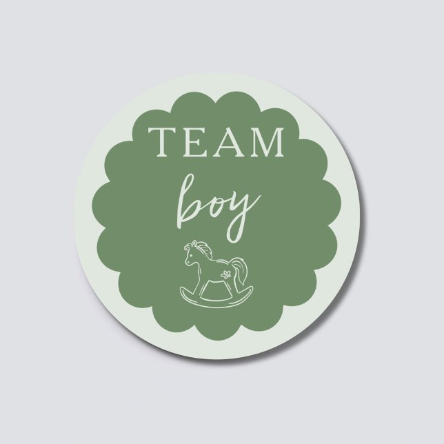 Pegatina Redonda Rocking Horse Sage Green Team Boy Gender Reveal (Subido por el creador)