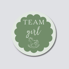 Pegatina Redonda Rocking Horse Sage Green Team Girl Gender Reveal