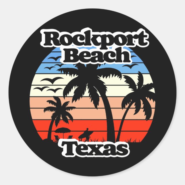 Pegatina Redonda Rockport Beach Texas (Anverso)