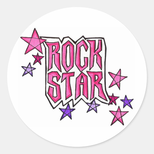 Pegatina Redonda RockStar en PInk (Anverso)