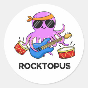 Pegatina Redonda Rocktopus Funny Rock Banda Octopus Pun