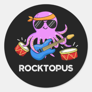 Pegatina Redonda Rocktopus Funny Rock Banda Octopus Pun Dark BG