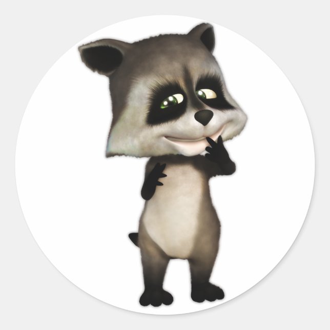 Pegatina Redonda Rocky el lindo Personalizado Raccoon (Anverso)