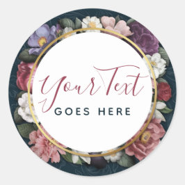 Pegatina Redonda Rococo Damask y Elegante Floral Vintage Femenino