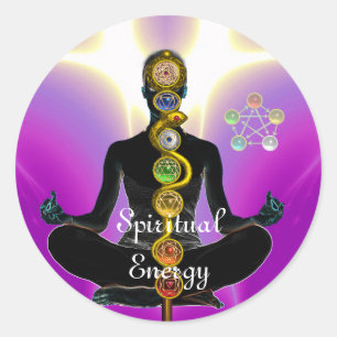 Pegatina Redonda ROD DE ASCLEPIUS 7 CHAKRAS, YOGA LOTUS POSE Pink