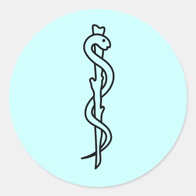Pegatina Redonda Rod de Asclepius [símbolo médico] (Anverso)