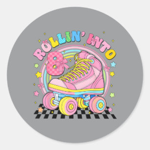 Pegatina Redonda Rodando hacia 8 Roller Skate Coquette Eight