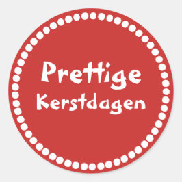 Pegatina Redonda Rode cadeau sticker tekst Prettige Kerstdagen