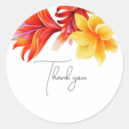 Pegatina Redonda Rodeado de flores modernas tropicales