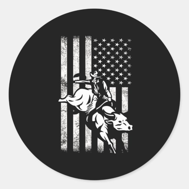 Pegatina Redonda Rodeo Bandera de Estados Unidos Bull Rider Cowboy  (Anverso)