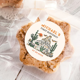 Pegatina Redonda Rodeo del desierto del Vintage Occidental