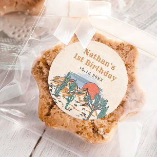 Pegatina Redonda Rodeo del desierto del Vintage Occidental