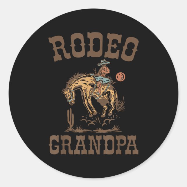 Pegatina Redonda Rodeo Grandpa Cowboy Cowgirl Birthday Family Match (Anverso)