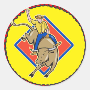 Pegatina Redonda Rodeo occidental de Cowboy Bull Rider
