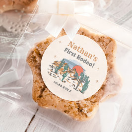 Pegatina Redonda Rodeo Occidental de Cowboy Primer cumpleaños