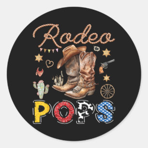 Pegatina Redonda Rodeo Pops Cumpleaños Occidental Vaquero Familiare