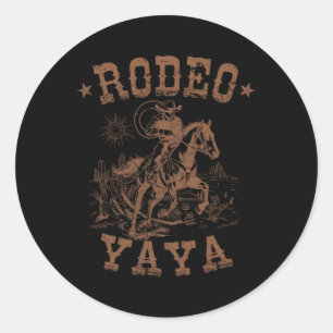 Pegatina Redonda Rodeo Yaya Cowboy Occidental casada con la madre