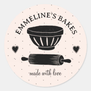 Pegatina Redonda Rodillo de cocina ilustrado Baker Cook hecho con a