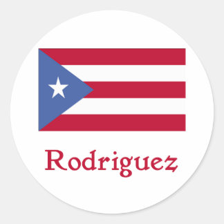 Pegatina Redonda Rodriguez Bandera de Puerto Rico
