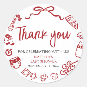Pegatina Redonda Rojo agradecimiento de baby shower de pizza italia
