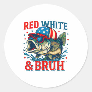 Pegatina Redonda Rojo Blanco Patriótico & Bruh América Pescado