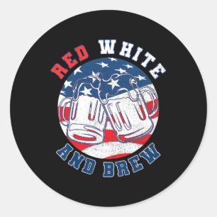 Pegatina Redonda Rojo Blanco Y Cerveza! Para Una Cerveza Merica Del
