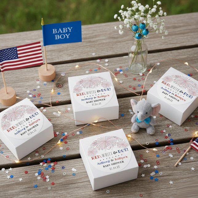 Pegatina Redonda ¡Rojo, blanco y debido! 4 De Julio Baby Shower (Subido por el creador)