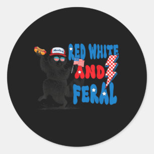 Pegatina Redonda Rojo Blanco Y Feral Pero Libre Patriótico Orgullos
