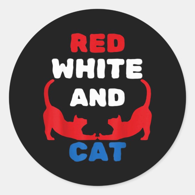 Pegatina Redonda Rojo Blanco Y Gato Patriótico Gato Divertido Ameri (Anverso)