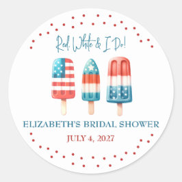 Pegatina Redonda Rojo, blanco y yo hacemos ducha de novia popsical 