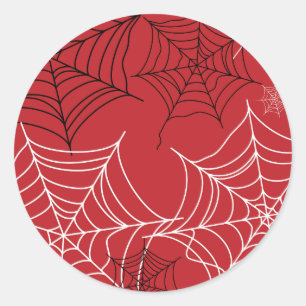 Pegatina Redonda Rojo con Spiderwebs negro y blanco Halloween