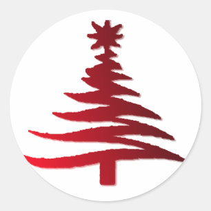 Pegatina Redonda Rojo del patrón del árbol de Navidad