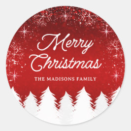 Pegatina Redonda Rojo elegante | Fiesta de Navidades de árboles y c