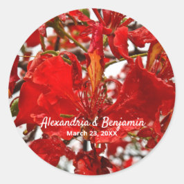 Pegatina Redonda Rojo Floral Flamante Personalizar Naturaleza