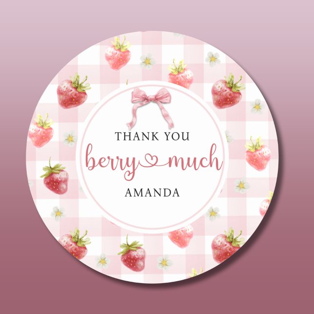 Pegatina Redonda Rojo Fresa Rosa Placa Gracias Berry Mucho (Subido por el creador)