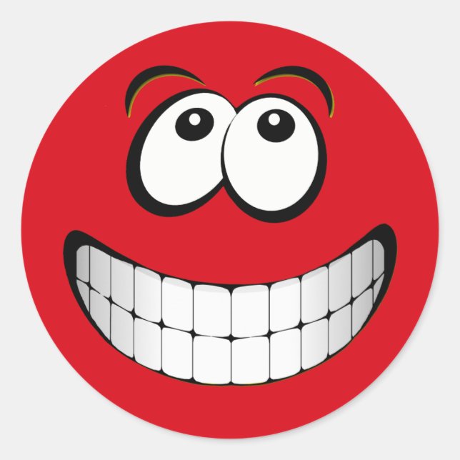 Pegatina Redonda Rojo Gran Grin Face (Anverso)